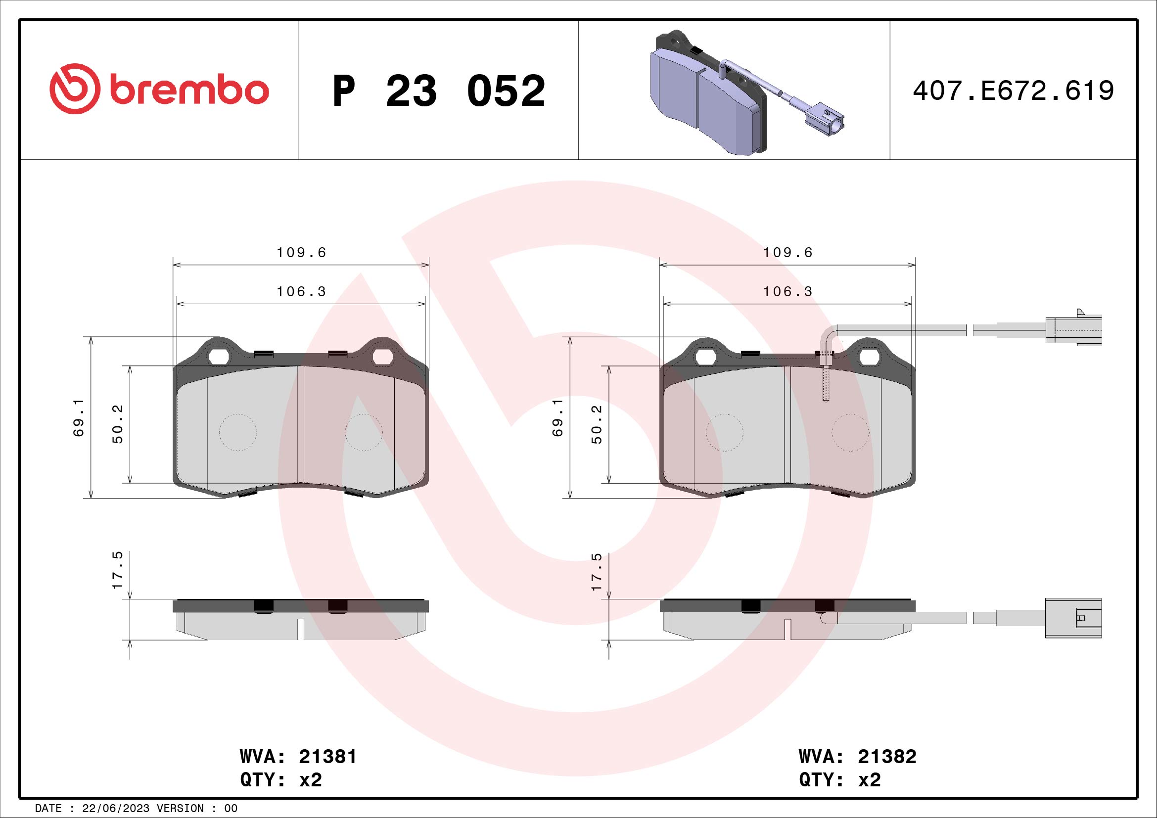 A.B.S. P 23 052 BREMBO Bremsbelagsatz, Scheibenbremse